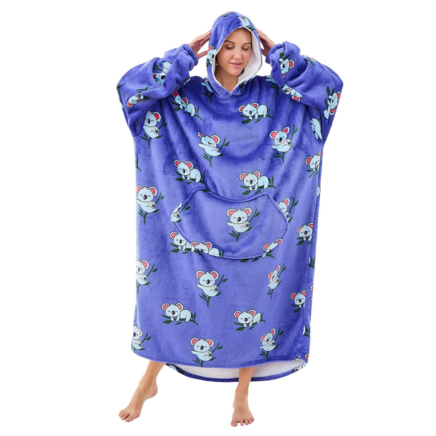 Moinlizy Wearable Blanket Hoodie, Long Thick Hooded Blanket Oversized for Adults Women Men with Pocket and Sleeves