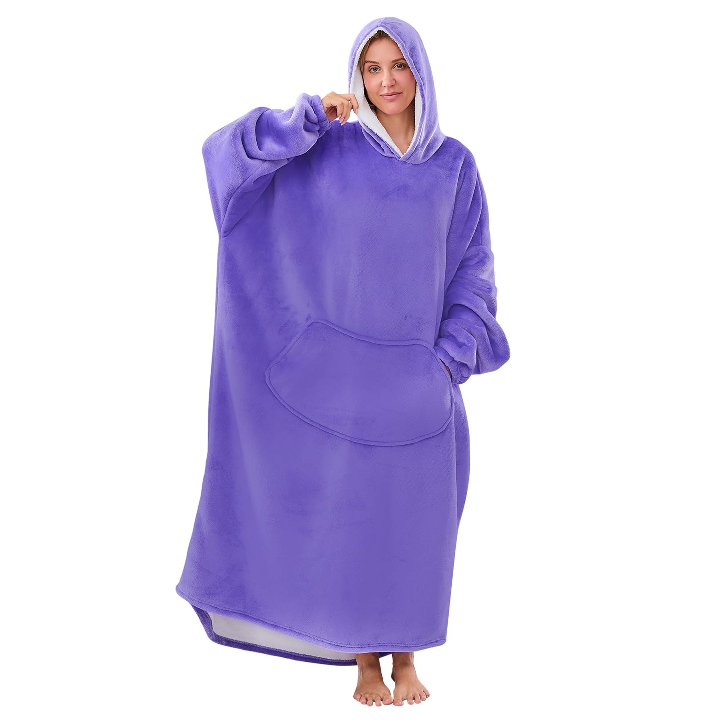 Moinlizy Wearable Blanket Hoodie, Long Thick Hooded Blanket Oversized for Adults Women Men with Pocket and Sleeves