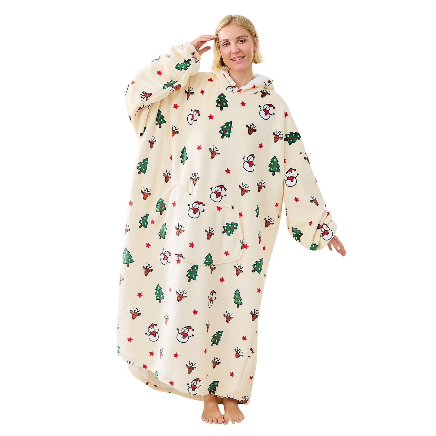 Moinlizy Wearable Blanket Hoodie, Long Thick Hooded Blanket Oversized for Adults Women Men with Pocket and Sleeves