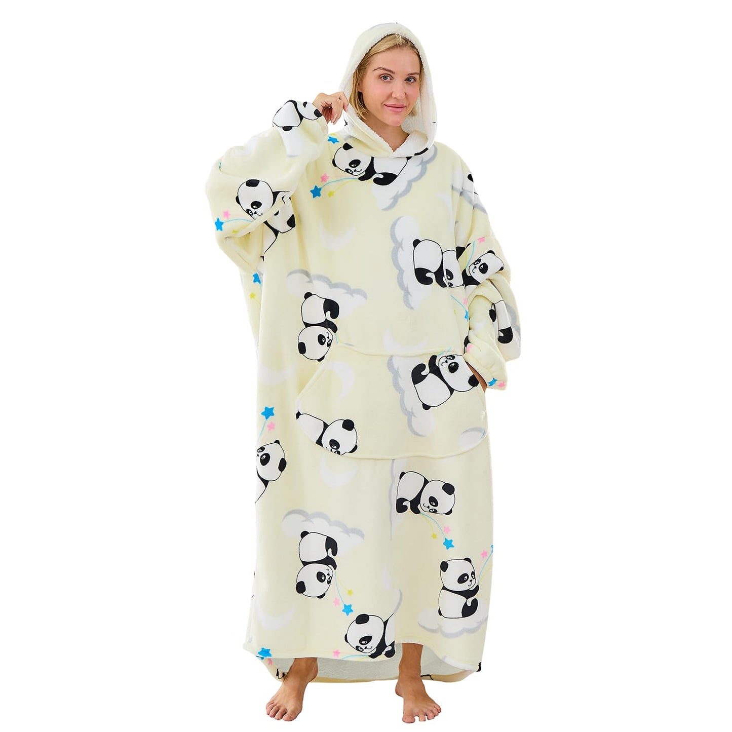 Moinlizy Wearable Blanket Hoodie, Long Thick Hooded Blanket Oversized for Adults Women Men with Pocket and Sleeves