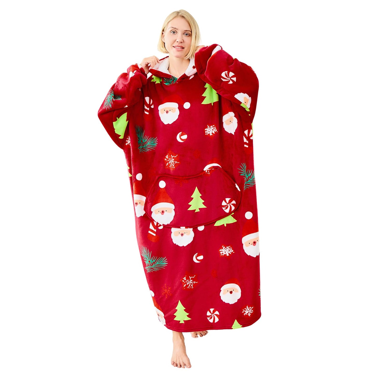 Moinlizy Wearable Blanket Hoodie, Long Thick Hooded Blanket Oversized for Adults Women Men with Pocket and Sleeves