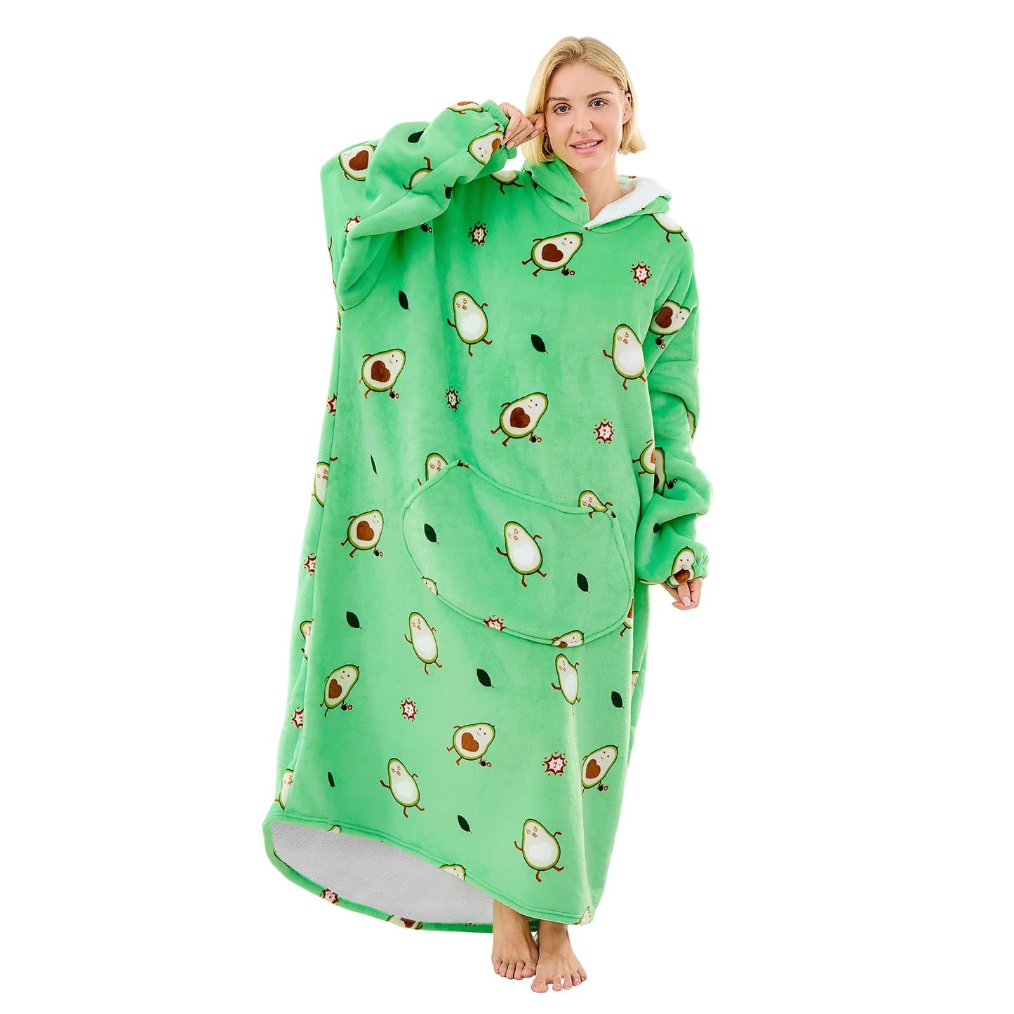 Moinlizy Wearable Blanket Hoodie, Long Thick Hooded Blanket Oversized for Adults Women Men with Pocket and Sleeves