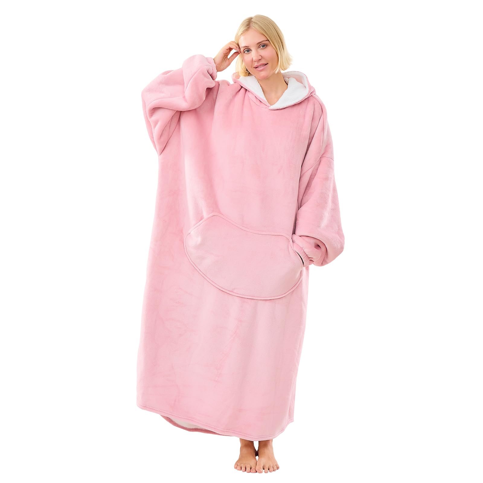 Moinlizy Wearable Blanket Hoodie, Long Thick Hooded Blanket Oversized for Adults Women Men with Pocket and Sleeves