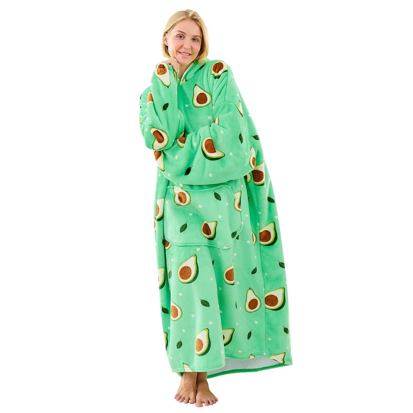 Moinlizy Wearable Blanket Hoodie, Long Thick Hooded Blanket Oversized for Adults Women Men with Pocket and Sleeves