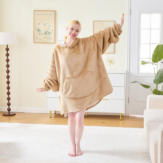 Moinlizy Blanket Hoodie Oversized Wearable Hooded Blanket for Adult Women and Men with Pocket Thick Sherpa Hoodie