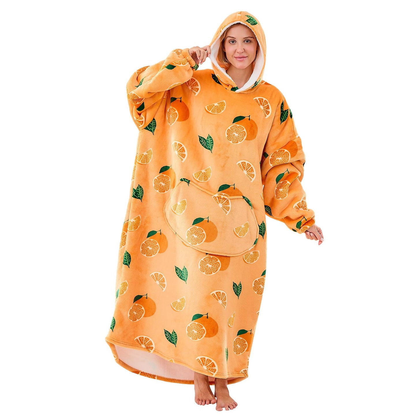 Moinlizy Wearable Blanket Hoodie, Long Thick Hooded Blanket Oversized for Adults Women Men with Pocket and Sleeves