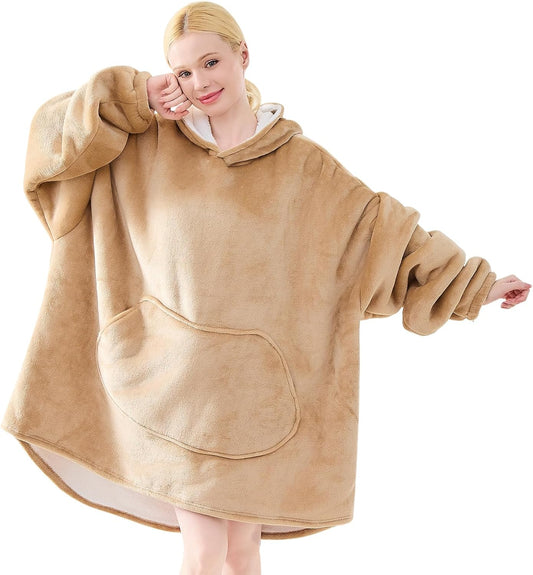 Moinlizy Blanket Hoodie Oversized Wearable Hooded Blanket for Adult Women and Men with Pocket Thick Sherpa Hoodie