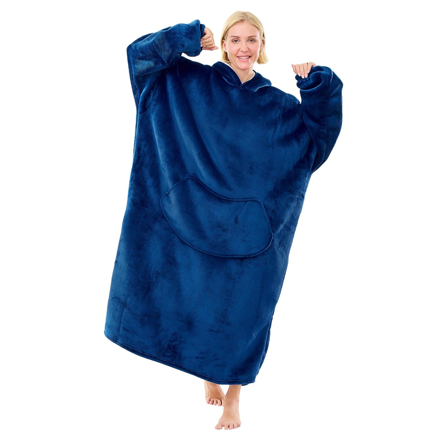 Moinlizy Wearable Blanket Hoodie, Long Thick Hooded Blanket Oversized for Adults Women Men with Pocket and Sleeves