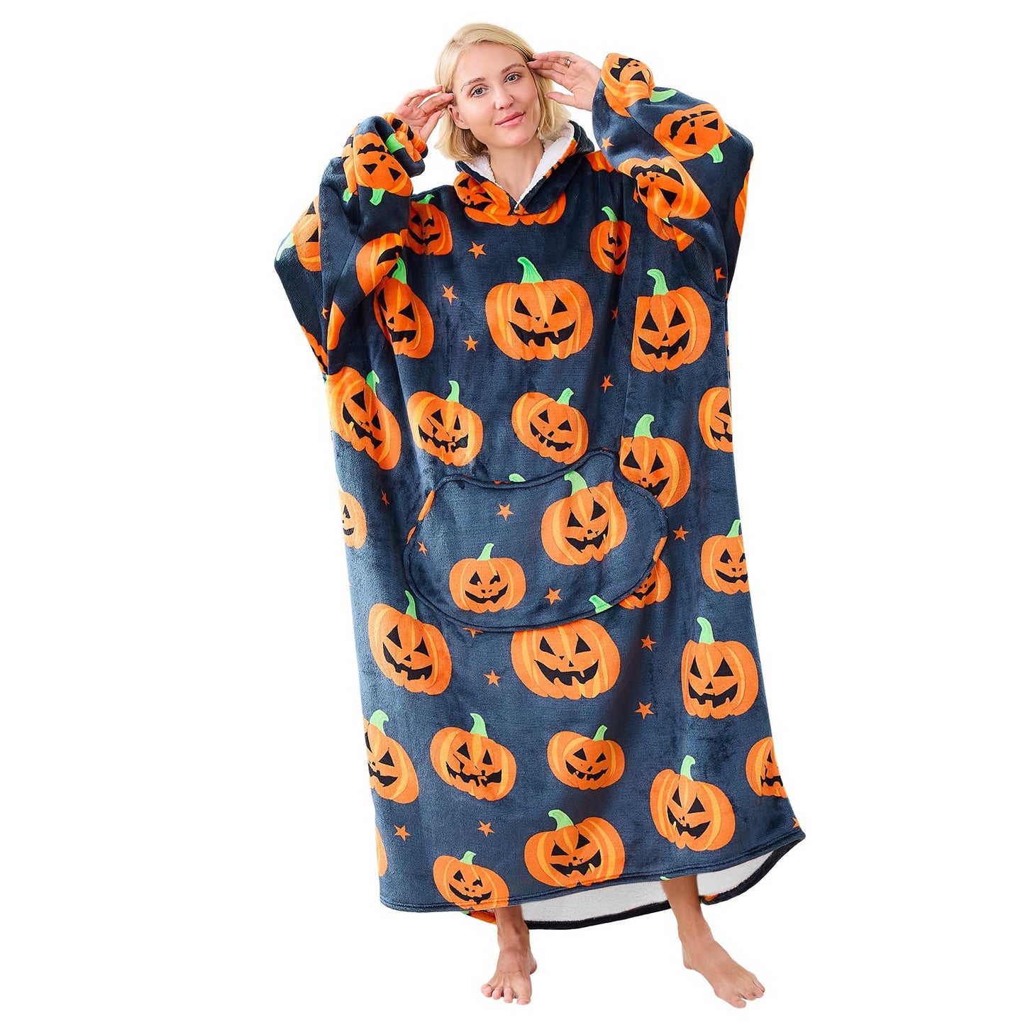 Moinlizy Wearable Blanket Hoodie, Long Thick Hooded Blanket Oversized for Adults Women Men with Pocket and Sleeves