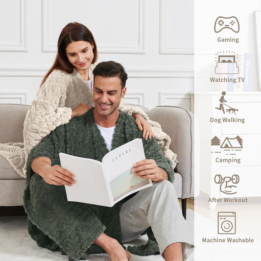 Wearable Blanket Sherpa Fleece Shawl Blanket with Pockets Blanket Poncho Cape for Adults, Cozy Shawl TV Throw Blankets