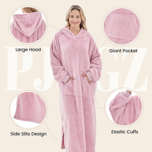 Wearable Blanket Hoodie for Women Men, Fleece Warm Comfy Hooded Sweatshirt with Pockets & Sleeves Cozy Gift for Adult