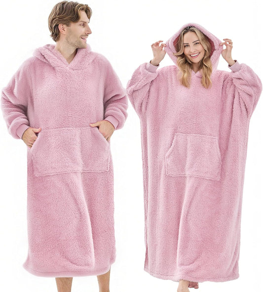 Wearable Blanket Hoodie for Women Men, Fleece Warm Comfy Hooded Sweatshirt with Pockets & Sleeves Cozy Gift for Adult