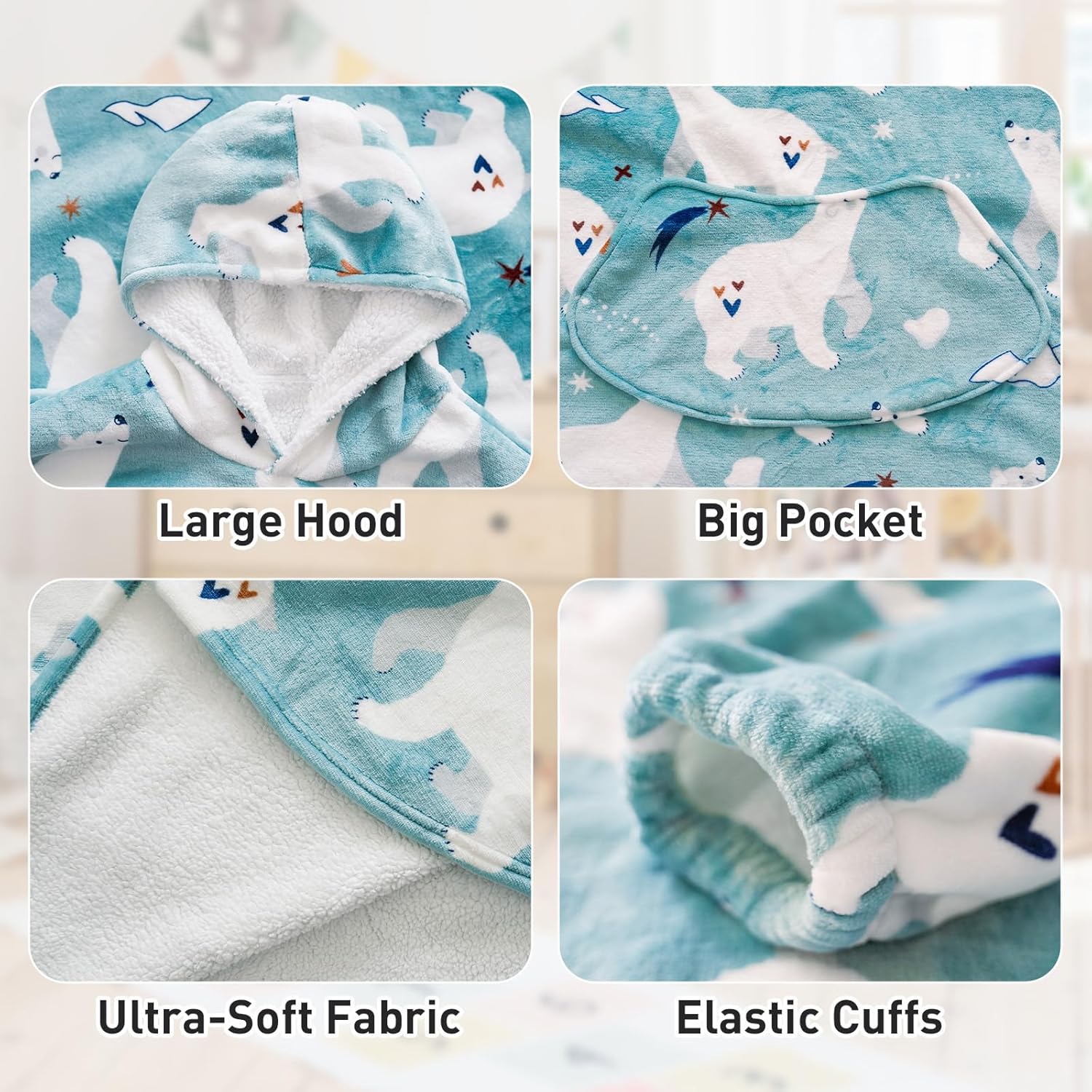 Moinlizy Wearable Blanket Hoodie, Long Thick Hooded Blanket Oversized for Adults Women Men with Pocket and Sleeves